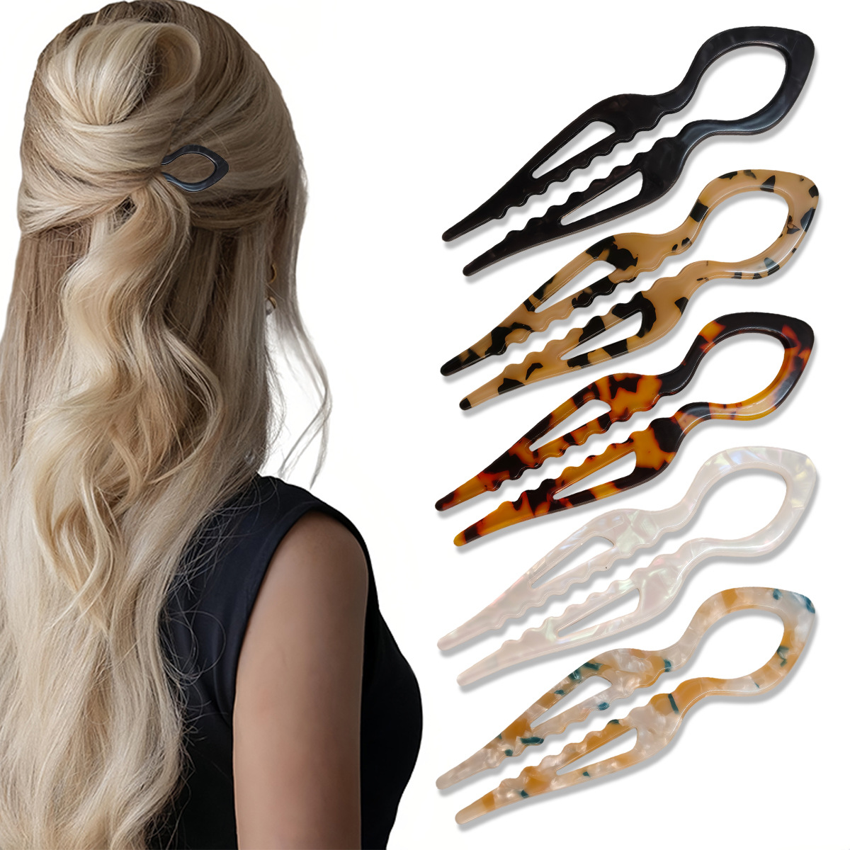 Tech Hair Accessories - U-شكل الشعر العصي السلحفاة الاكريليك المضادة