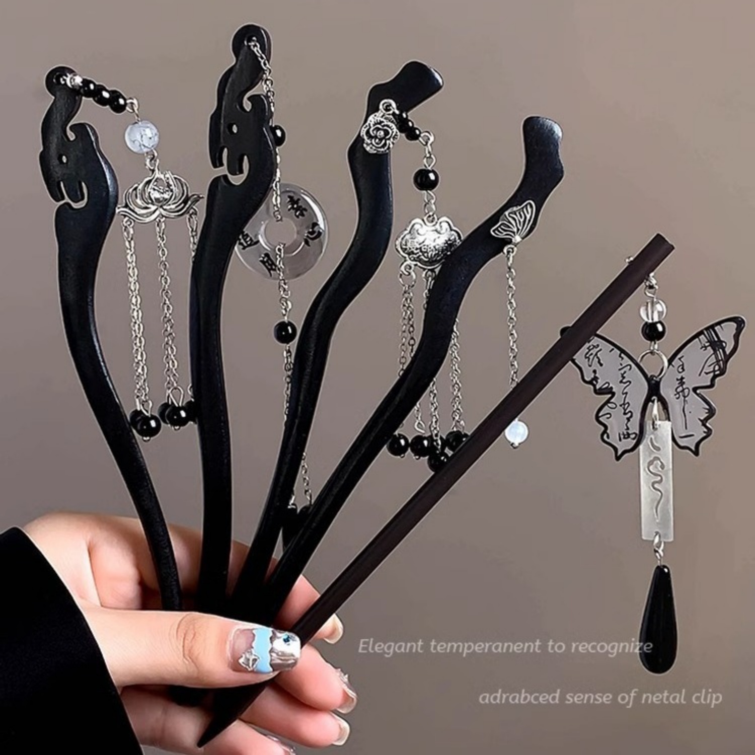 Tech Hair Accessories - ضوء فاخر خشبي شرابة دبوس الشعر