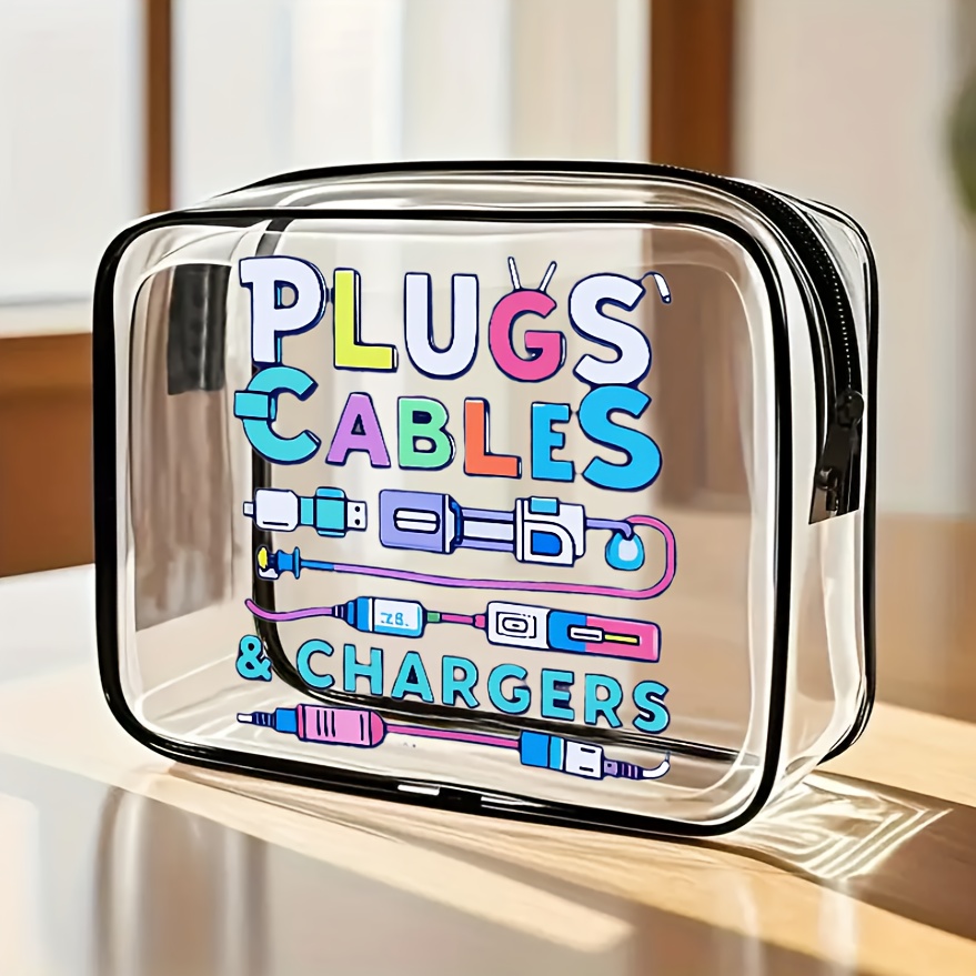 Tech Accessories Travel Organizer Pouch - حقيبة تنظيم الكابلات الكبيرة الشفافة، حقيبة